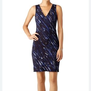 MILLY Blue Brushstroke Print V-Neck Sheath Work Career Office Midi Dress size 2